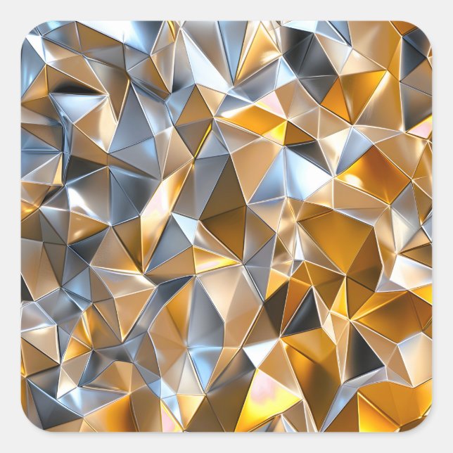 Sticker Carré Modern Metallic Abstract Gold Silver Geometric (Devant)