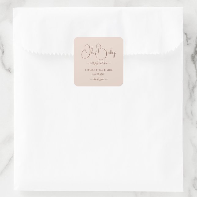 Sticker Carré Modern Minimalist Baby Shower | Powder Blush (Sac)
