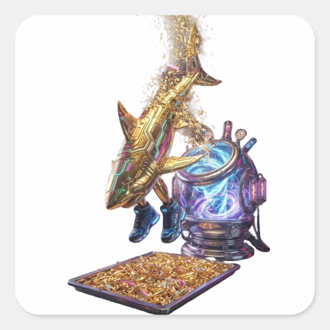 Sticker Carré Modern Minimalist Luxury Cyber Shark - Neon Aesthe (Devant)