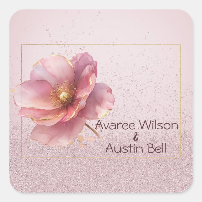 Sticker Carré Modern Minimalist Pink Gold Wedding (Devant)