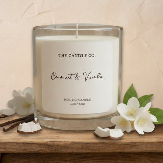 Sticker Carré Modern Minimalist White Script Candle Label 