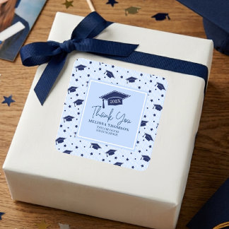 Sticker Carré Modern Navy Blue Thank You Graduation Name