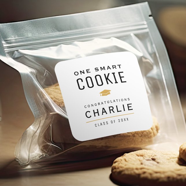 Sticker Carré Modern One Smart Cookie fête de graduation en fave (Modern One Smart Cookie Graduation party favor Square Sticker)