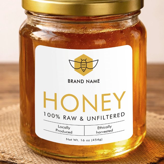 Sticker Carré Modern Raw Honey Bee Icon Jar Product Label (Créateur téléchargé)