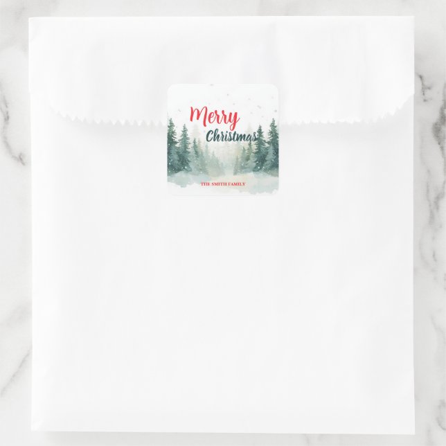 Sticker Carré Modern Script Christmas Xmas winter pine tree fore (Sac)