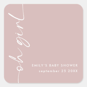 Sticker Carré Modern Script Nom Oh Girl Dusty Baby shower Rose