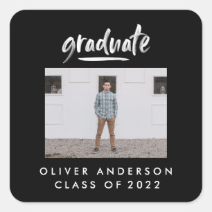 Sticker Carré Modern script photo black and white graduation