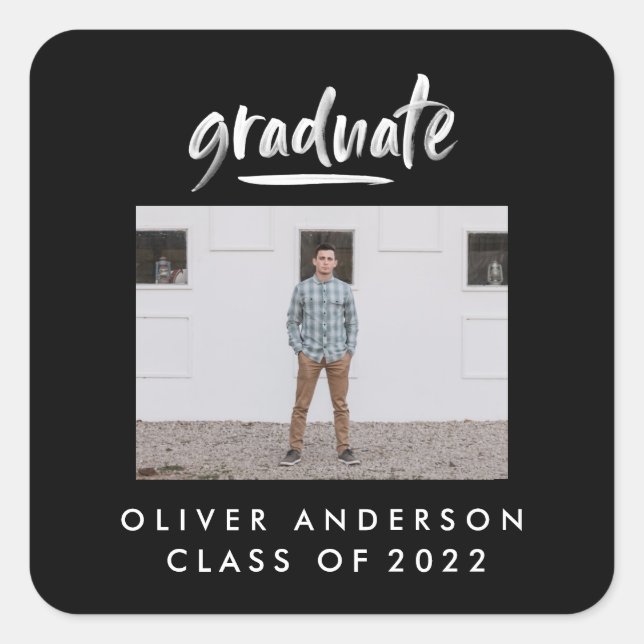 Sticker Carré Modern script photo black and white graduation (Devant)