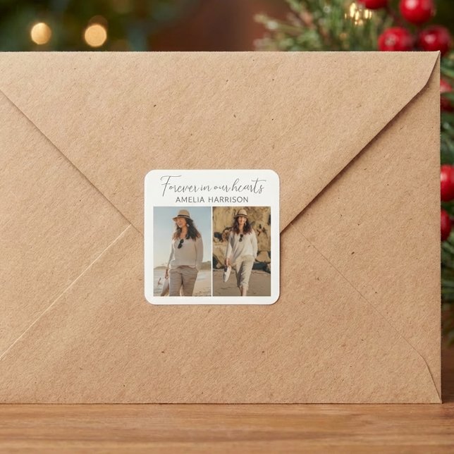 Sticker Carré Modern & Simple Photo Collage Funeral  (Créateur téléchargé)