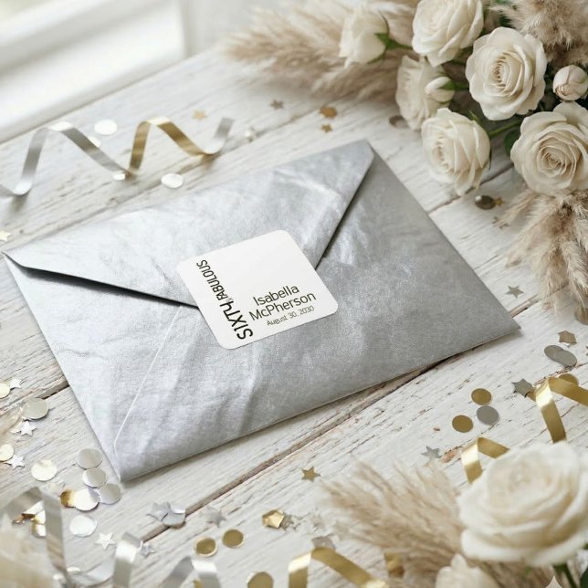 Sticker Carré Modern Sixty and Fabulous Bold Birthday Party (Créateur téléchargé)