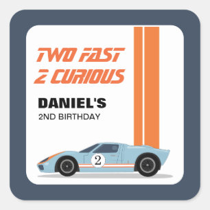 Sticker Carré Modern Two Fast Race Car 2e anniversaire