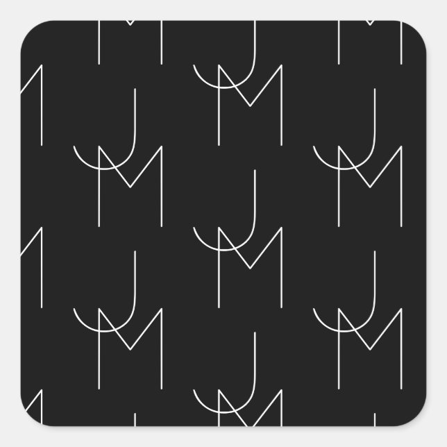 Sticker Carré Moderne 2 Initiales Motif | Noir & Blanc (Devant)