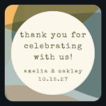 Sticker Carré Moderne Abstrait Sage Turquoise Custom Wedding Mer<br><div class="desc">Ajoutez une touche personnelle à votre événement avec ces Stickers d'Art Abstrait Moderne Personnalisables, avec une palette terreuse de tons verts, beiges et dorés avec typographie minimaliste. Parfaits pour les mariages, les anniversaires, les anniversaires ou toute célébration, ces autocollants sont parfaits pour sceller des enveloppes, décorer des faveurs de fête...</div>