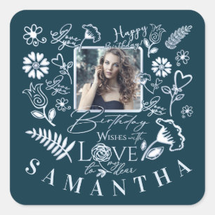 Sticker Carré Moderne Anniversaire Floral Typographie Photo Dood