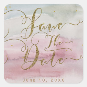 Sticker Carré Moderne aquarelle dorée pour annoncer la date de v
