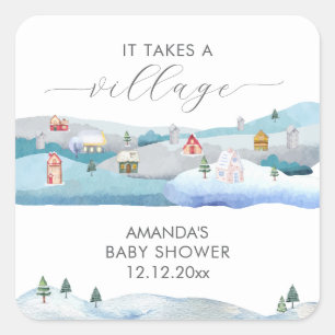 Sticker Carré Moderne Baby Shower de Neige d'Hiver Il Faut un Vi