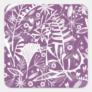 Sticker Carré Moderne Botatanique Floral Purple