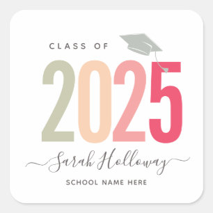 Sticker Carré Moderne Chic Graduation Blush Pink Grad Party