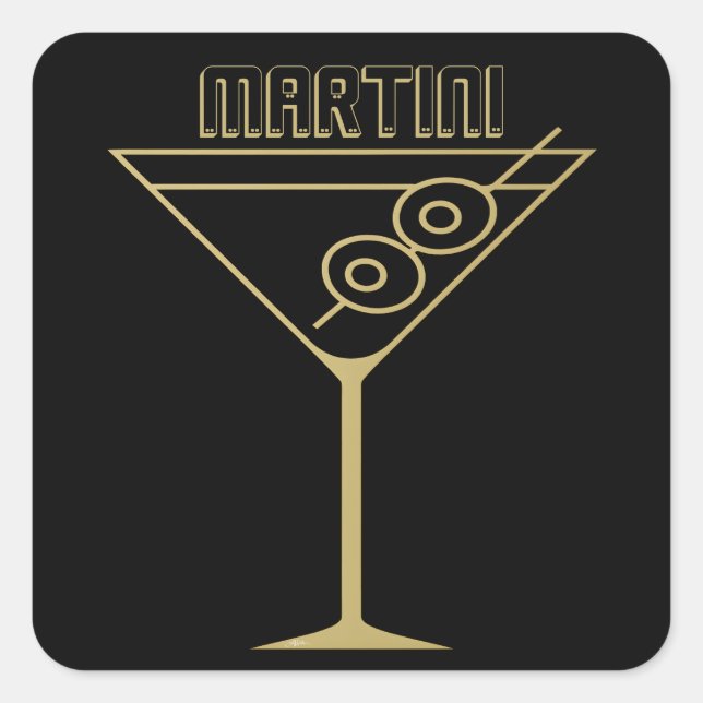 Sticker Carré Moderne de milieu de siècle Or 2 Martini aux olive (Devant)