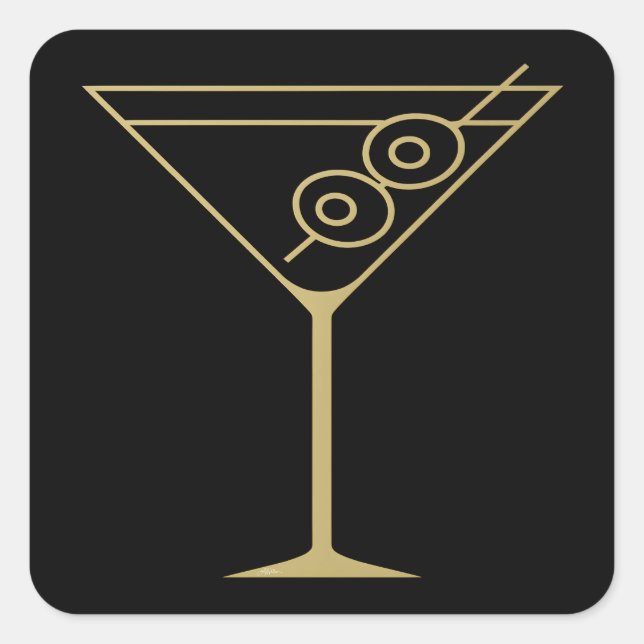 Sticker Carré Moderne de milieu de siècle Or 2 Martini olive (Devant)