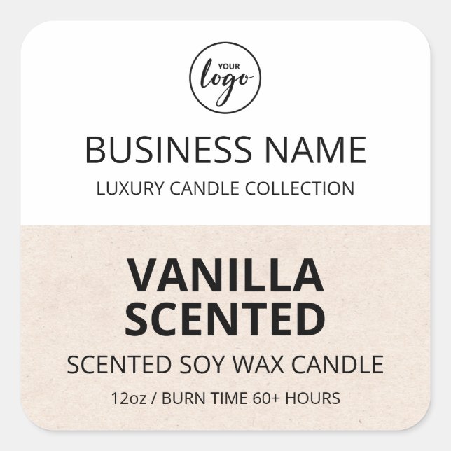 Sticker Carré Moderne demi-beige blanc Design Soy Chandelle Étiq (Devant)