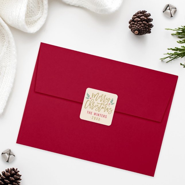 Sticker Carré Moderne écriture dorée Joyeux Noël Personnalisé (Créateur téléchargé)