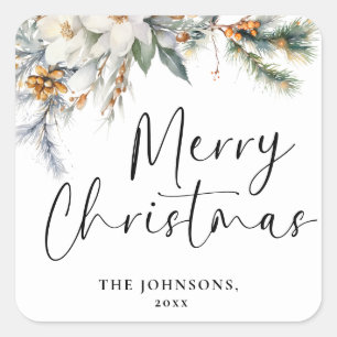 Sticker Carré Moderne élégant Joyeux Noël personnalisé Vert fonc