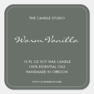 Sticker Carré Moderne Élégant Script Sage Green Packaging Bougie