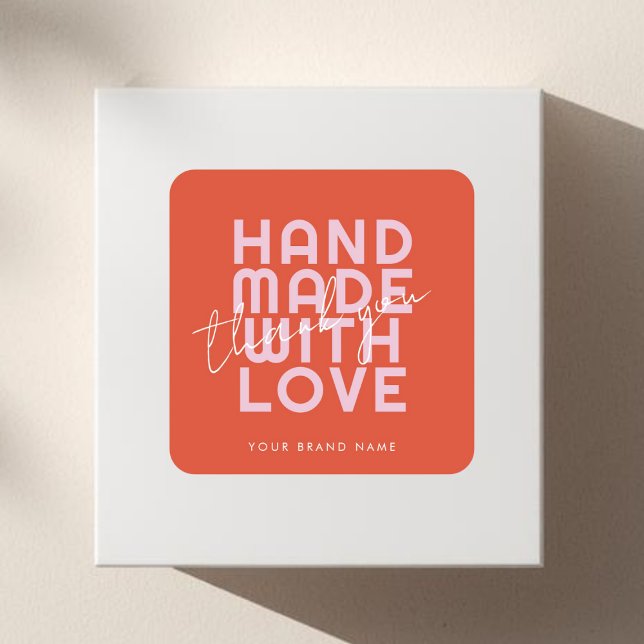 Sticker Carré Moderne fait main avec amour merci (Créateur téléchargé)
