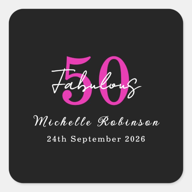 Sticker Carré Moderne fête d'anniversaire 50 ans 50 et fabuleuse (Devant)