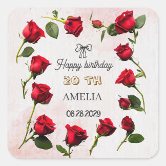 Sticker Carré Moderne Fleur Anniversaire | Design de Fleur Éléga