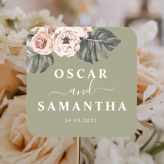 Sticker Carré Moderne Floral Khaki Feuilles tropicaux & orchidée (Créateur téléchargé)