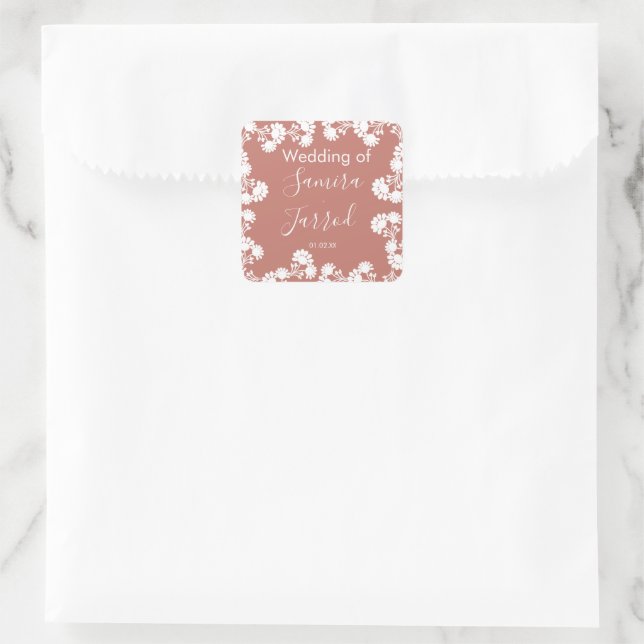 Sticker Carré Moderne Floral Motif Nuetral Mariage (Sac)