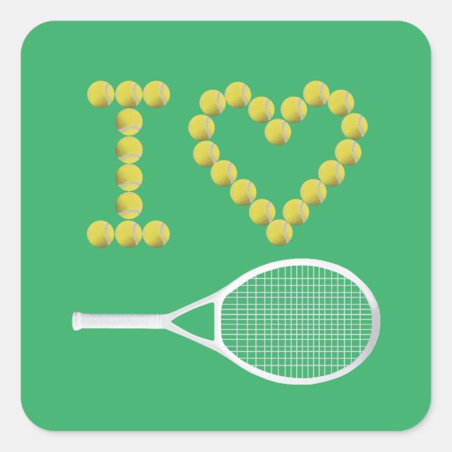 Sticker Carré Moderne I Love Tennis Green (Devant)