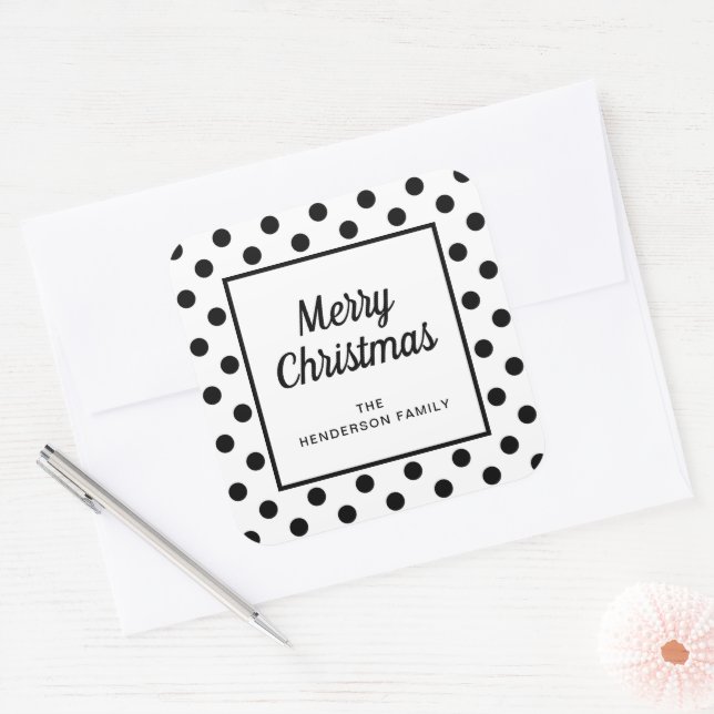 Sticker Carré Moderne Joyeux Noël Noir Blanc (Enveloppe)