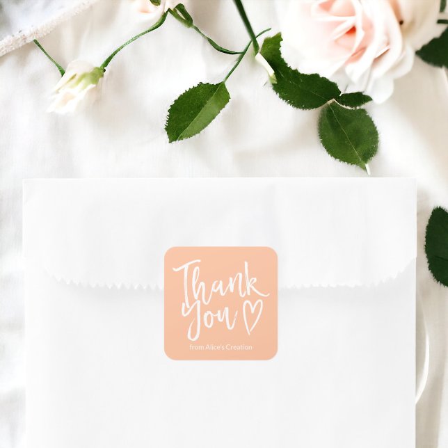 Sticker Carré Moderne merci script commander une pêche minimale (Modern thank you script order minimal peach square sticker)