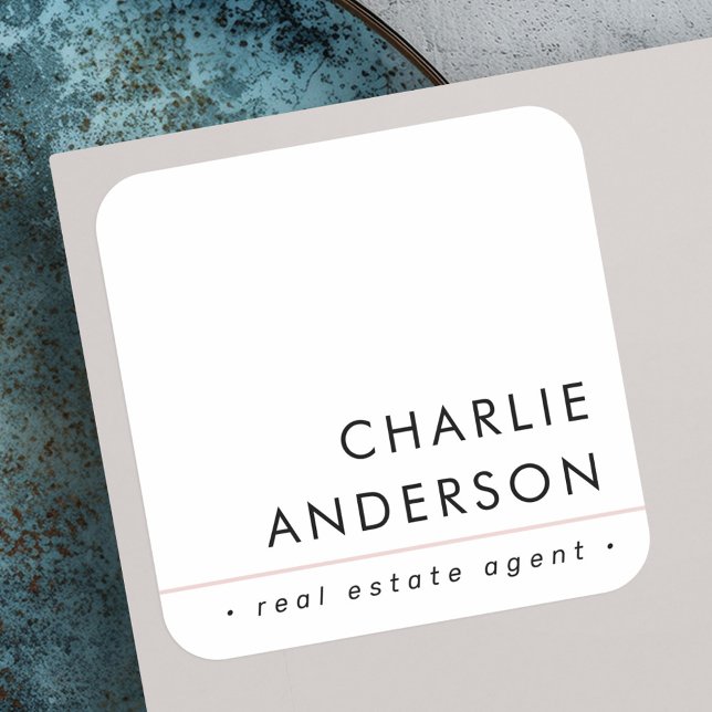 Sticker Carré Moderne minimale rose poudré ligne blanche profess (Modern minimal blush pink line white professional square sticker)