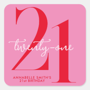 Sticker Carré Moderne minimaliste rose rouge 21e anniversaire