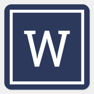 Sticker Carré Moderne Monogramme Bleu Nuit