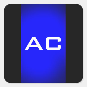 Sticker Carré Moderne Monogramme Bleu Plaine Noire