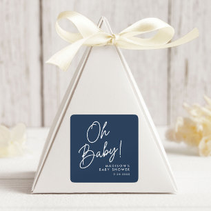 Sticker Carré Moderne Oh Baby Écriture Bleu Marine Baby Shower