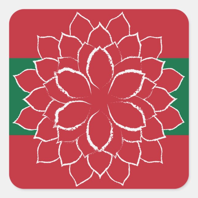 Sticker Carré Moderne Rouge, Vert et Blanc Vacances Poinsettia (Devant)
