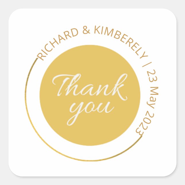 Sticker Carré Moderne Simple Ajouter Couple Nom Date Merci Squa (Devant)