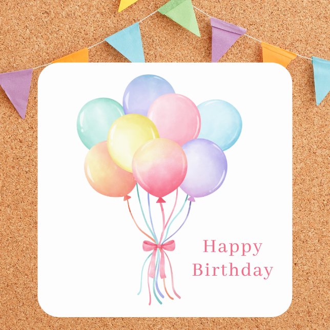 Sticker Carré Moderne simple Ballons d'anniversaire Message pers (Créateur téléchargé)