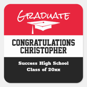 Sticker Carré Moderne Simple Black Red School Graduation