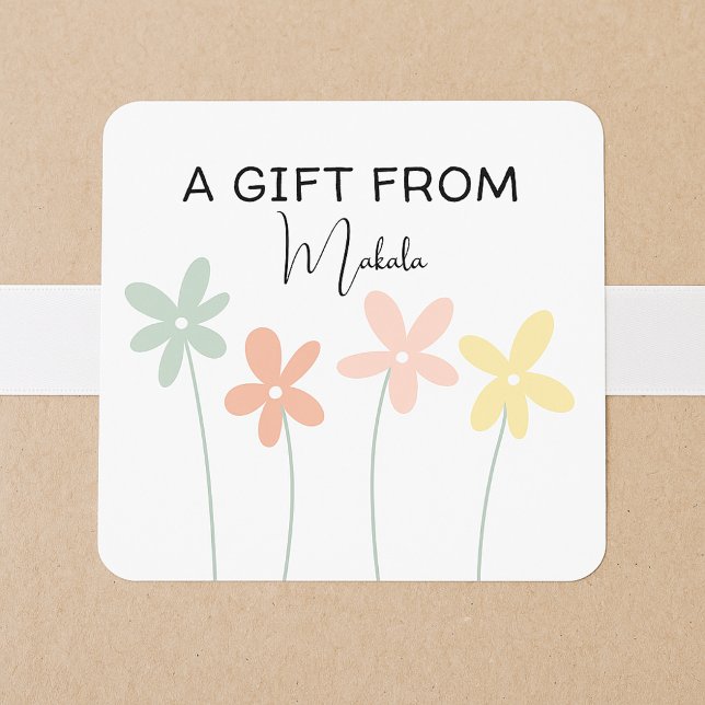 Sticker Carré Moderne Simple Mignon Floral Fille Un Cadeau De  (Créateur téléchargé)