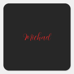 Sticker Carré Moderne simple minimaliste ajouter nom noir rouge