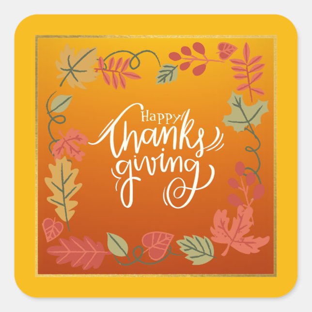 Sticker Carré Moderne Simple Vert Automne automne Thankgiving (Devant)