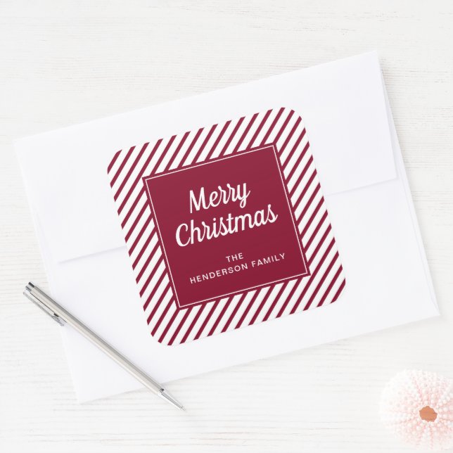 Sticker Carré Modernes Joyeux Noël rayures rouges (Enveloppe)