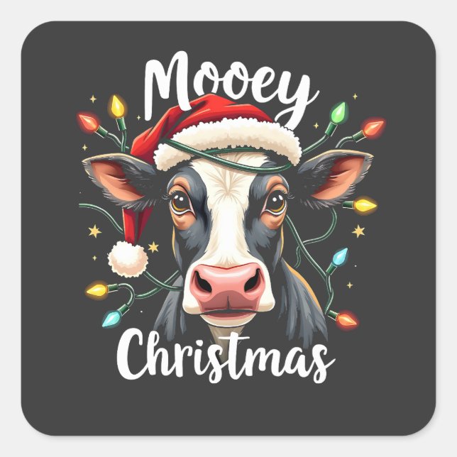 Sticker Carré Moey Noël Funny Xmas Vache Amateurs de bétail (Devant)